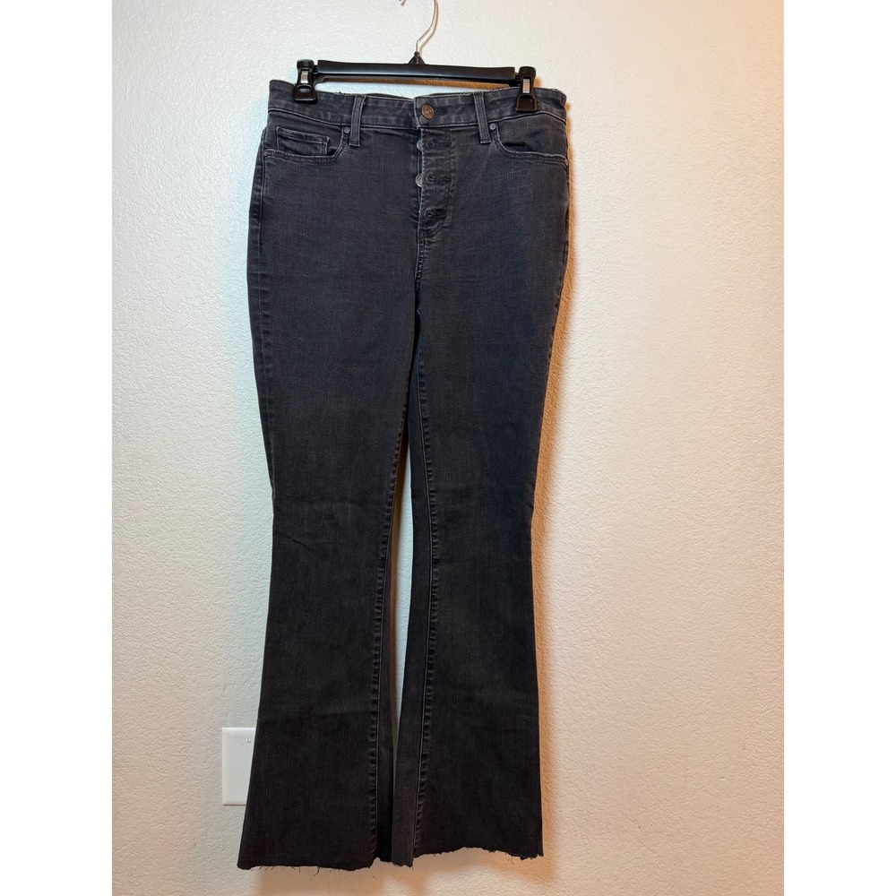 Paige High Rise Lou Lou Flare Jeans Faded Black Button Fly Raw Hem Size 29
